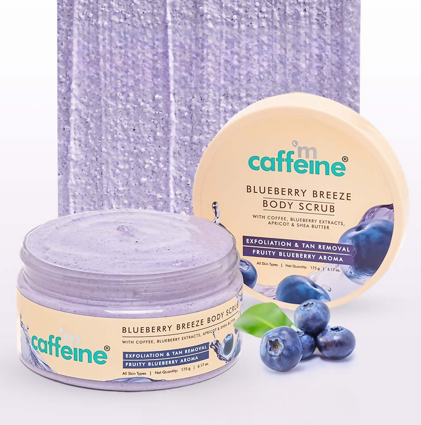 mCaffeine Blueberry Breeze Body Scrub, Exfoliates, Removes Tan, Fruity Blueberry Aroma