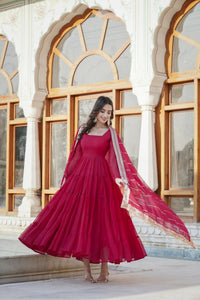 Thumbnail for Aastha Fashion Women's Rani Pink Faux Georgette 5 Layer Frill Work Anarkali Dress with Dupatta - Distacart