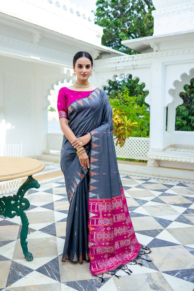 Aastha Fashion Dark Grey Woven South Silk Saree with Blouse - Distacart