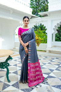 Thumbnail for Aastha Fashion Dark Grey Woven South Silk Saree with Blouse - Distacart