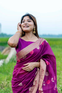 Thumbnail for Aastha Fashion Magenta Woven Cotton Silk Saree with Blouse - Distacart