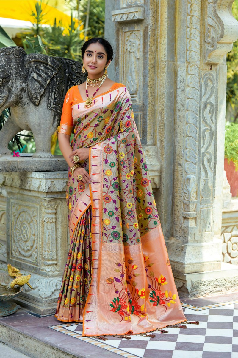 Aastha Fashion Coffee Woven Kanjivaram Silk Saree with Blouse - Distacart