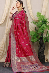 Thumbnail for Aastha Fashion Maroon Woven Banarasi Silk Saree with Blouse - Distacart