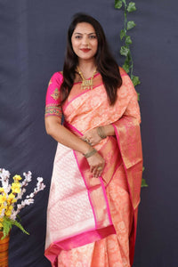 Thumbnail for Aastha Fashion Peach Woven Tissue Silk Saree with Blouse - Distacart