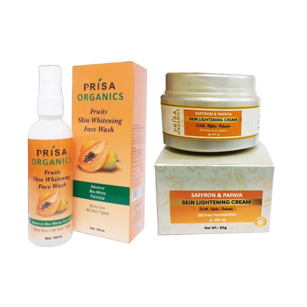 Prisa Organics Saffron &amp; Papaya Lightening Face Wash and Saffron &amp; Papaya Skin Lightening Face Cream Combo