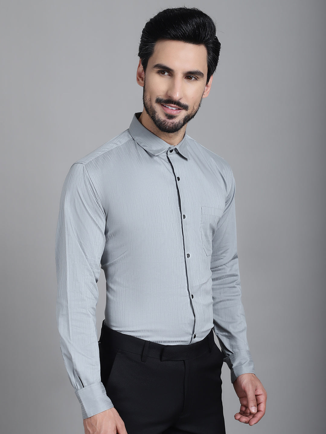 Indian Needle Men's Woven Design Formal Shirt - Steel-Grey - Distacart