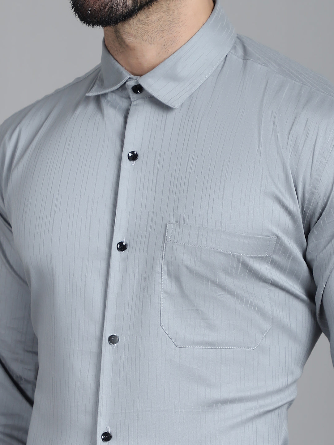 Indian Needle Men's Woven Design Formal Shirt - Steel-Grey - Distacart