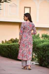 Thumbnail for Indian Fashion Women Pink Printed Viscose Rayon Kurta And Pant Set - Distacart