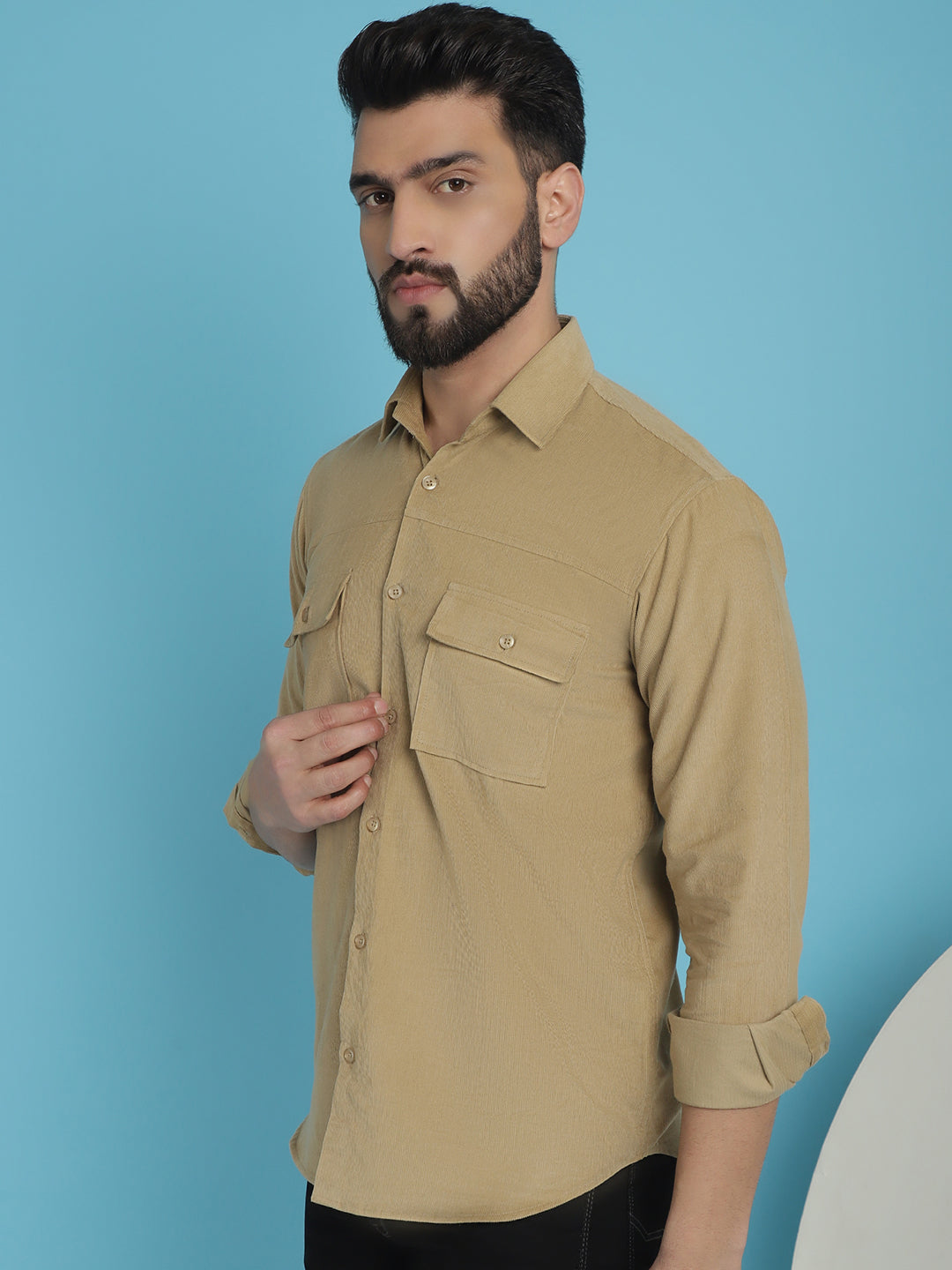 Indian Needle Men's Standard Corduroy Cotton Shirt - Beige - Distacart