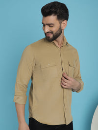 Thumbnail for Indian Needle Men's Standard Corduroy Cotton Shirt - Beige - Distacart