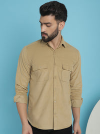 Thumbnail for Indian Needle Men's Standard Corduroy Cotton Shirt - Beige - Distacart