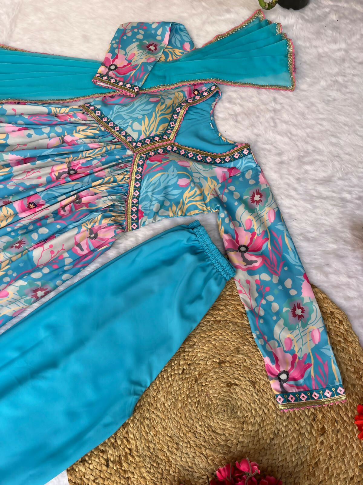 Preksha Creation Cotton Bsy Soft With Digital Lily Designer Women Dress With Dupatta And Pant - Skyblue - Distacart