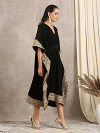 Thumbnail for trueBrowns Black Velvet Embroidered Lace Kaftan - Distacart