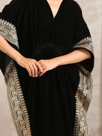 Thumbnail for trueBrowns Black Velvet Embroidered Lace Kaftan - Distacart