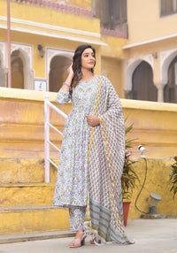 Thumbnail for NOZ2TOZ Women's Party Wear Digital Printed Kurta With Pant And Dupatta Set - Cream - Distacart