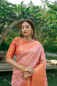 Thumbnail for Aastha Fashion Light Purple Woven Kanchipuram Silk Saree with Blouse - Distacart