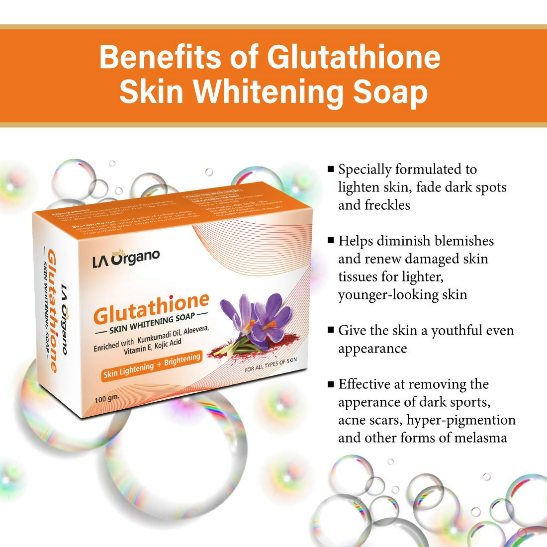 LA Organo Glutathione Kumkumadi Skin Lightening & Brightening Soap