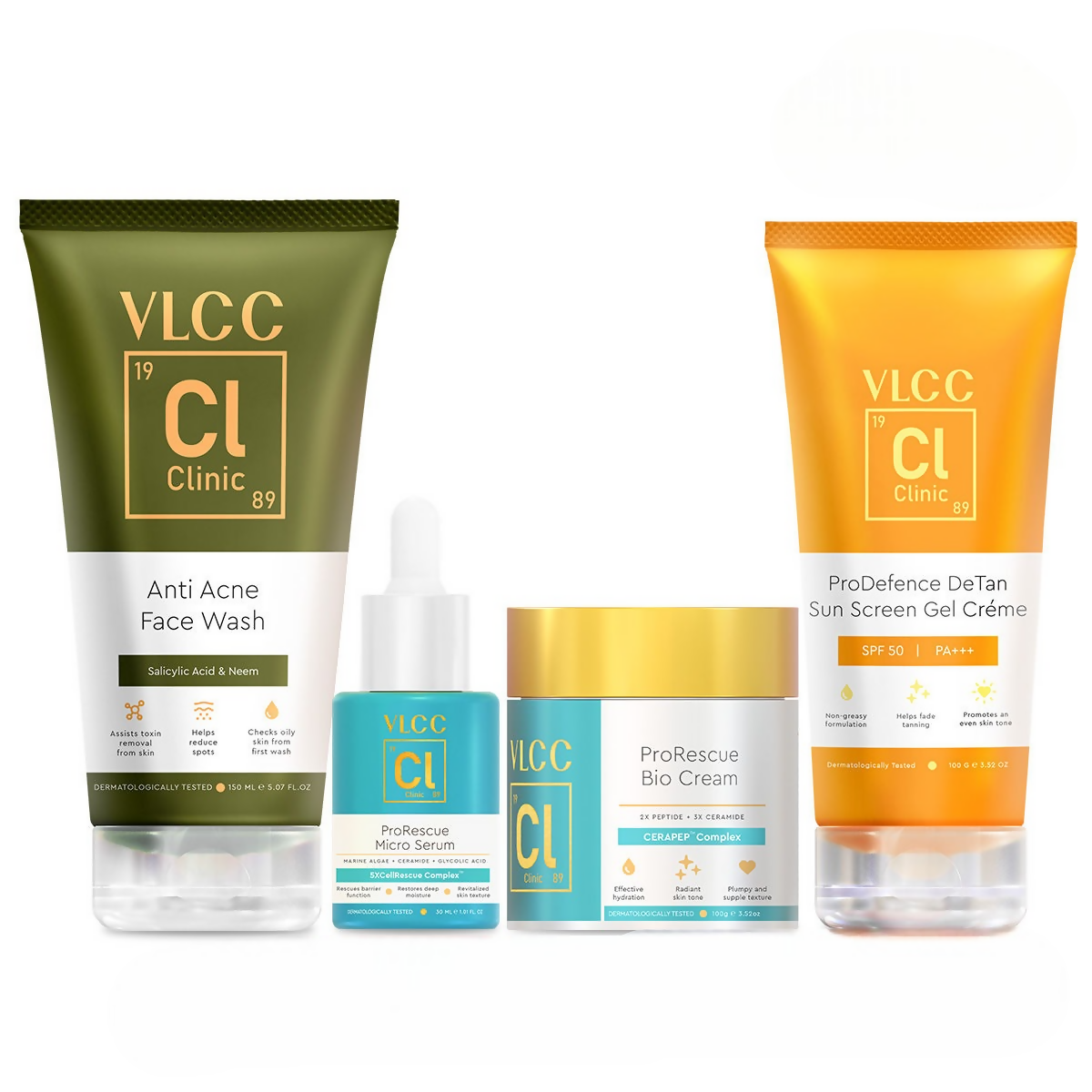 VLCC Clinic Acne Control Regime CSMS (Cleanser, Serum, Moisturizer, Sunscreen) For Acne Care Combo