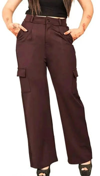 Thumbnail for PAVONINE Tan Color Cotrise Fabric With 4 pockets Cargo/Trousers For Girls & Women