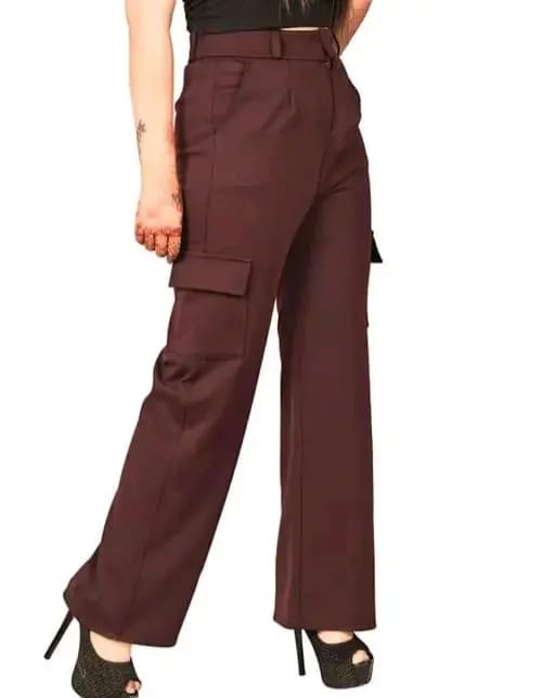 PAVONINE Tan Color Cotrise Fabric With 4 pockets Cargo/Trousers For Girls & Women