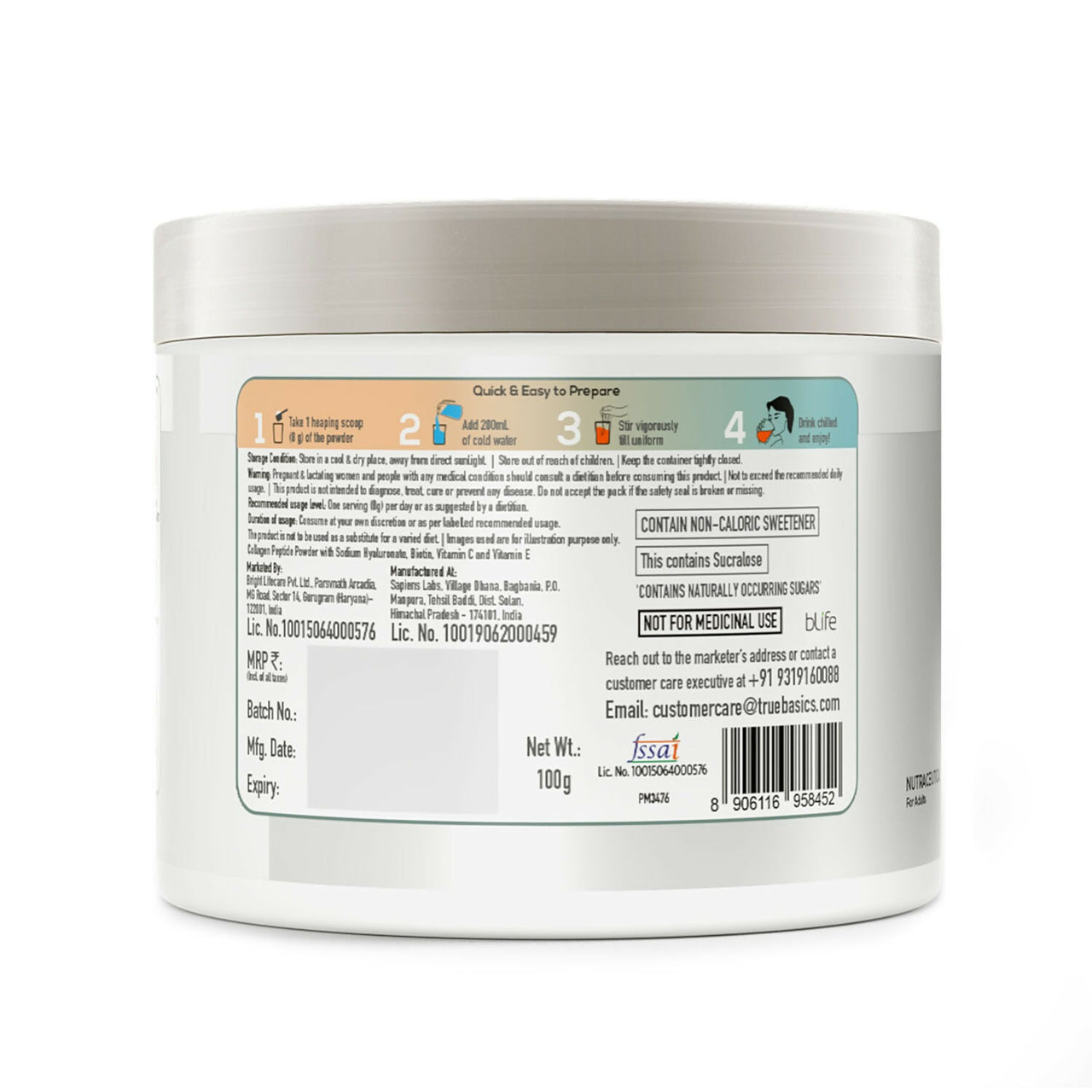 TrueBasics CollaSkin, Marine Collagen Peptides for Youthful Glowing Skin - Orange - Distacart