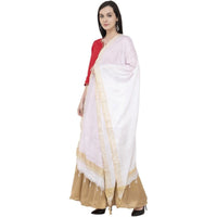 Thumbnail for A R Silk Golden Border Regular Dupatta Color White Dupatta or Chunni