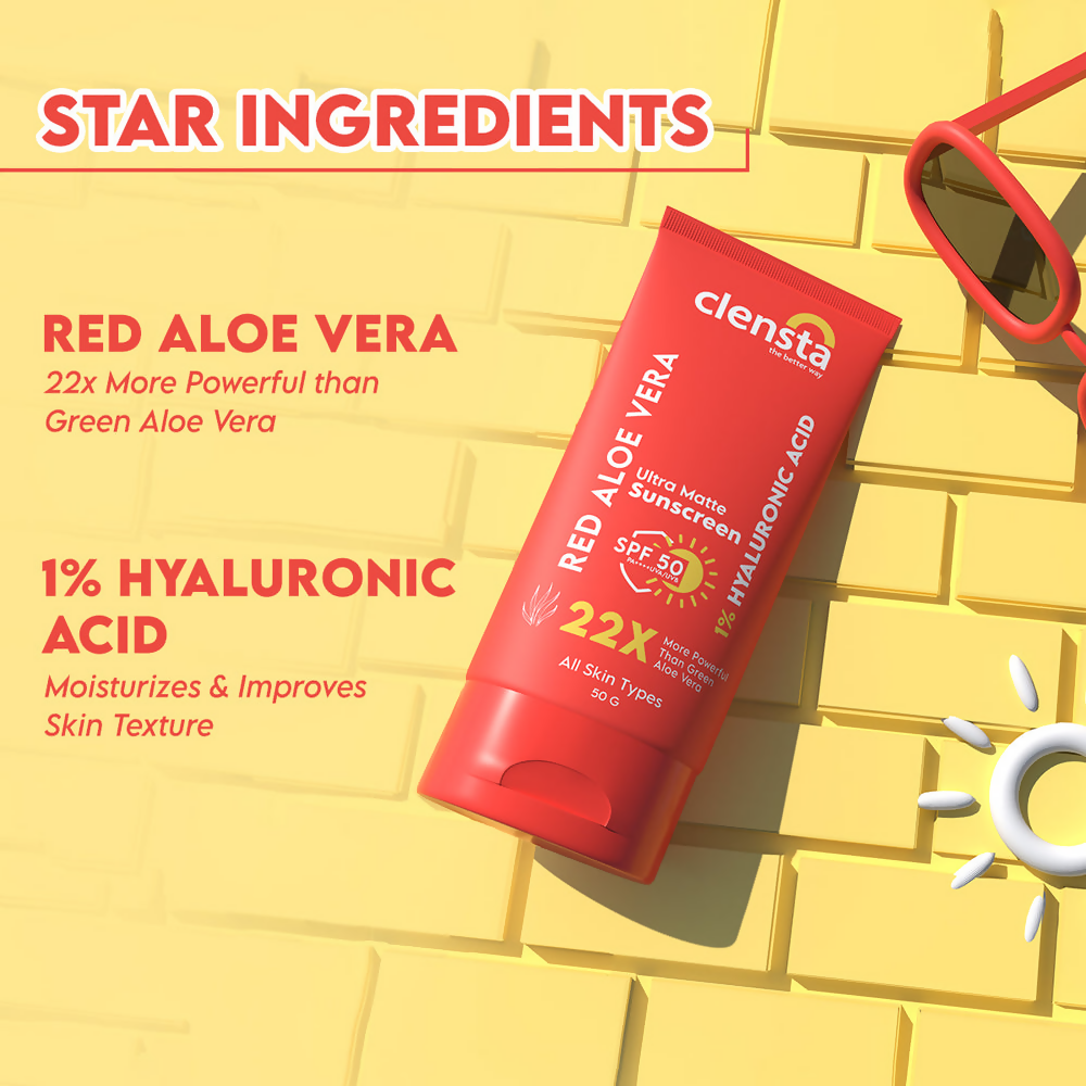 Clensta Red Aloe Vera Ultra Matte Sunscreen SPF 50