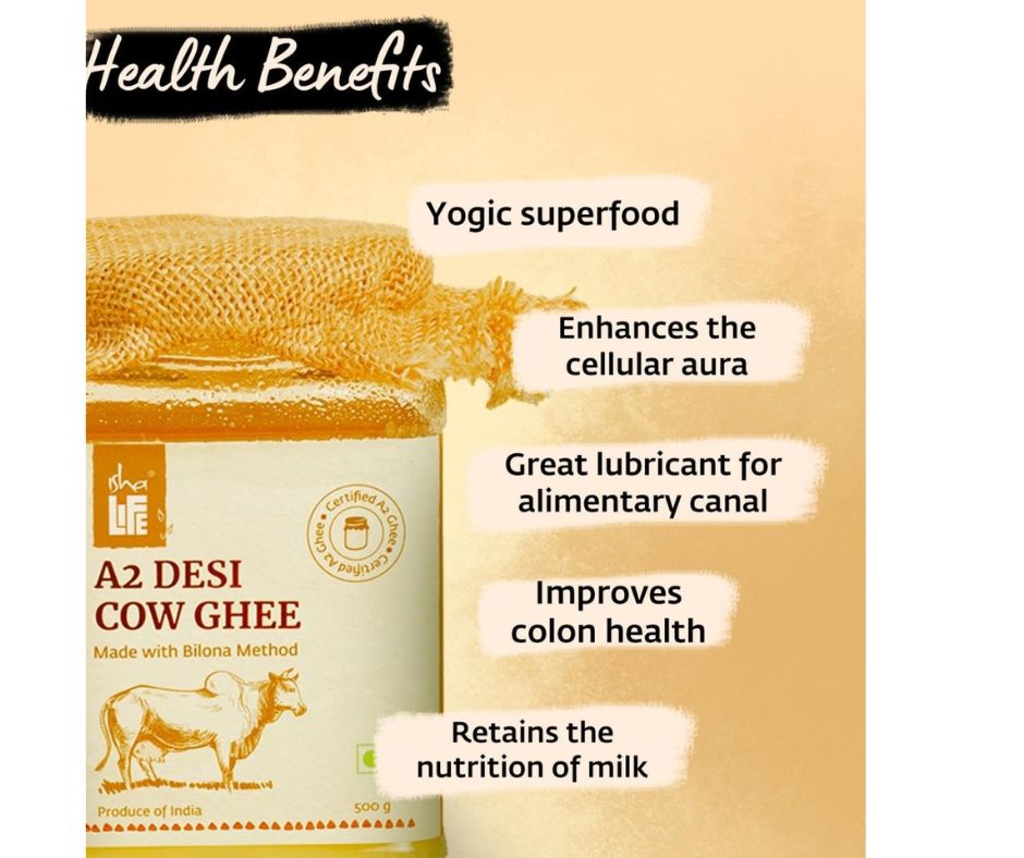 Isha Life Pure A2 Desi Cow Ghee | Made Traditionally from Curd | Made from Grass-fed Free Grazing Desi Cows' Milk - Distacart