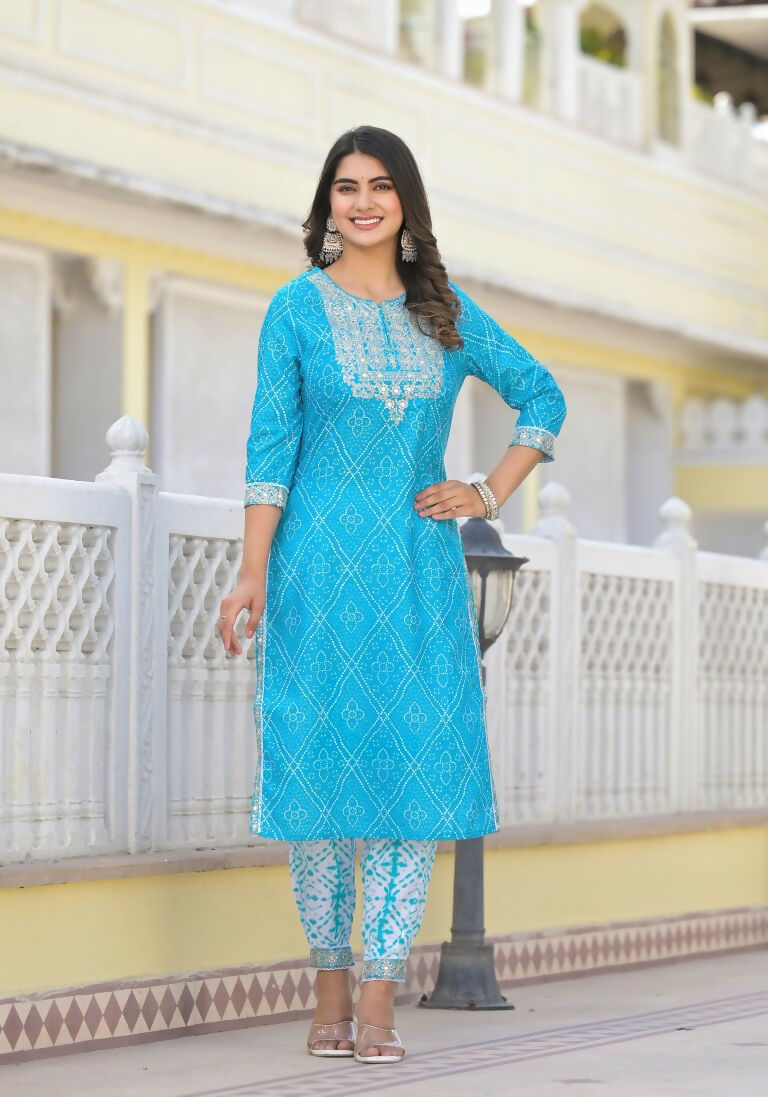 Partywear Designer sky blue cotton Stitched Suit With Dupatta - Tanisha - Distacart