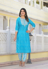 Thumbnail for Partywear Designer sky blue cotton Stitched Suit With Dupatta - Tanisha - Distacart