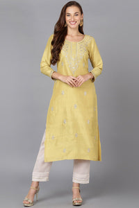 Thumbnail for Ahika Yellow Silk Blend Straight Kurtas