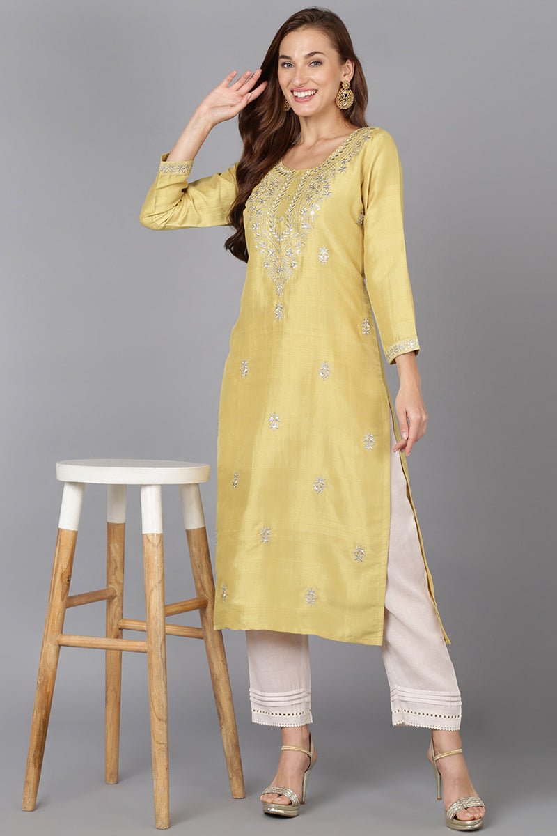 Ahika Yellow Silk Blend Straight Kurtas