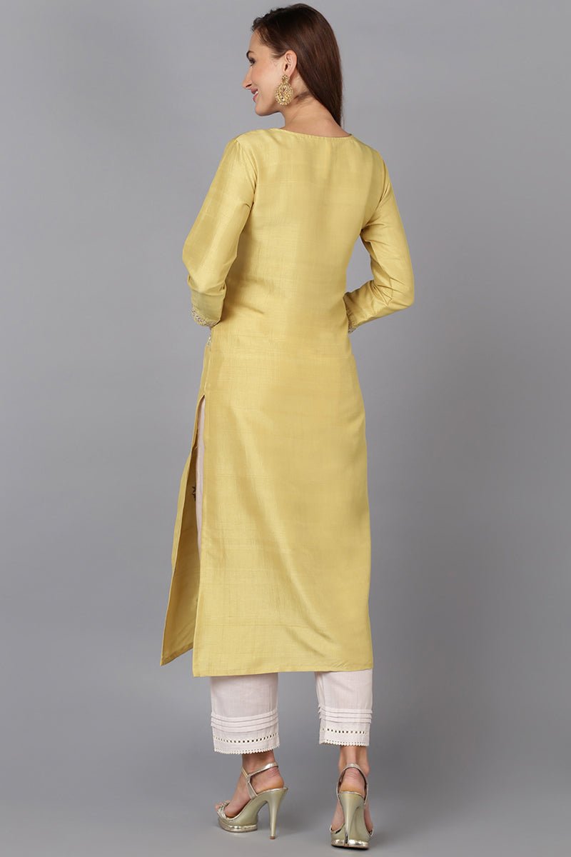 Ahika Yellow Silk Blend Straight Kurtas