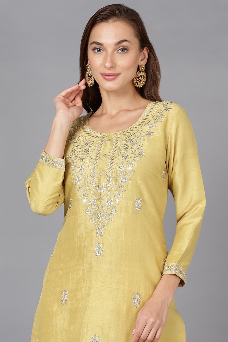 Ahika Yellow Silk Blend Straight Kurtas