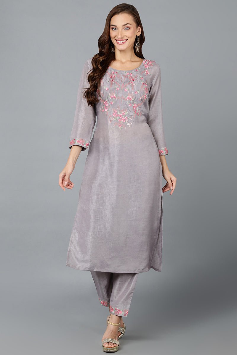 Ahika Steel Silk Blend Straight Kurtas