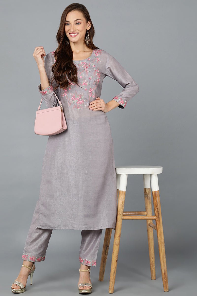 Ahika Steel Silk Blend Straight Kurtas