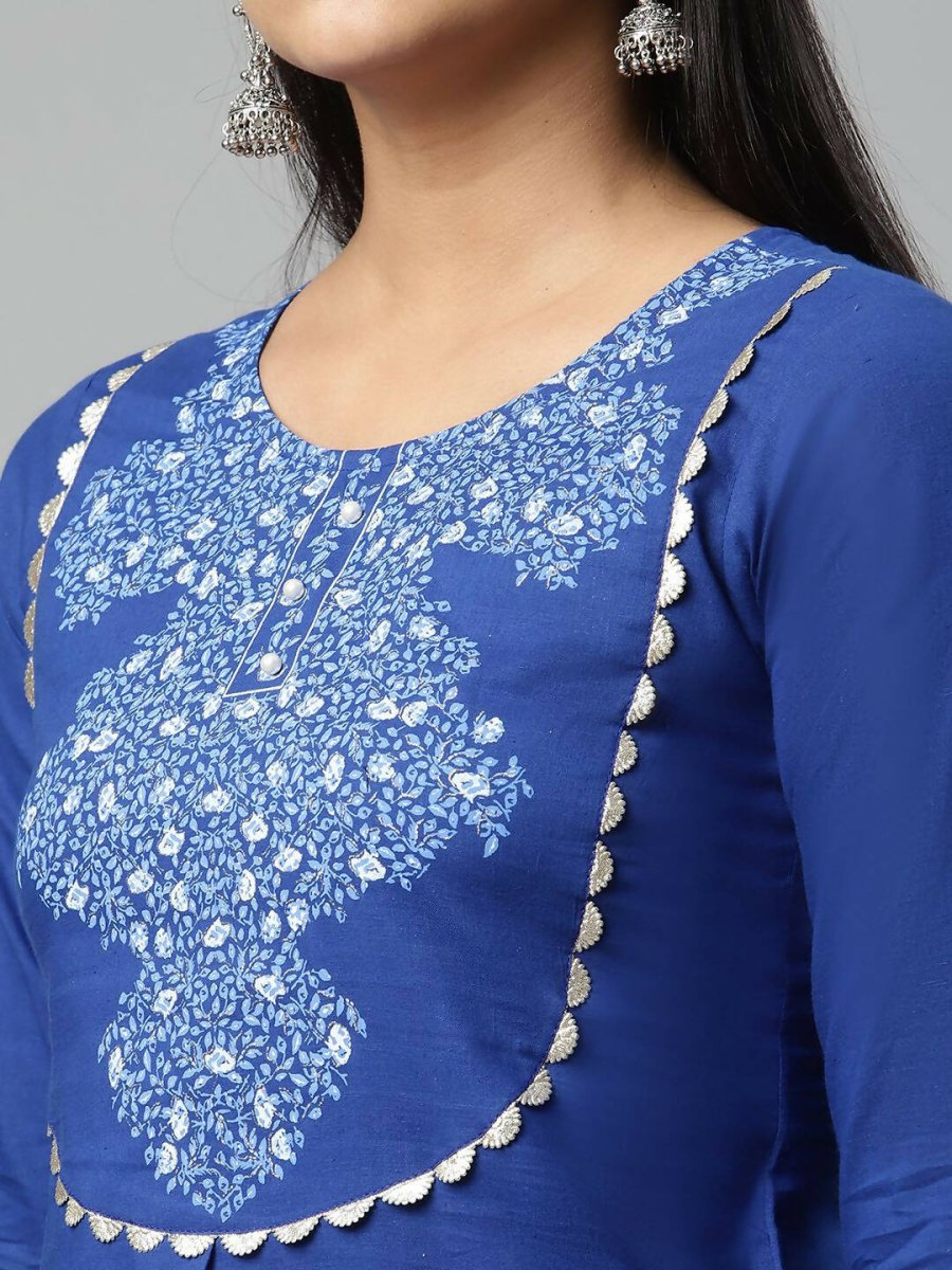 Ahalyaa Womens Royal Blue Pure Cotton Printed Kurtas - Distacart