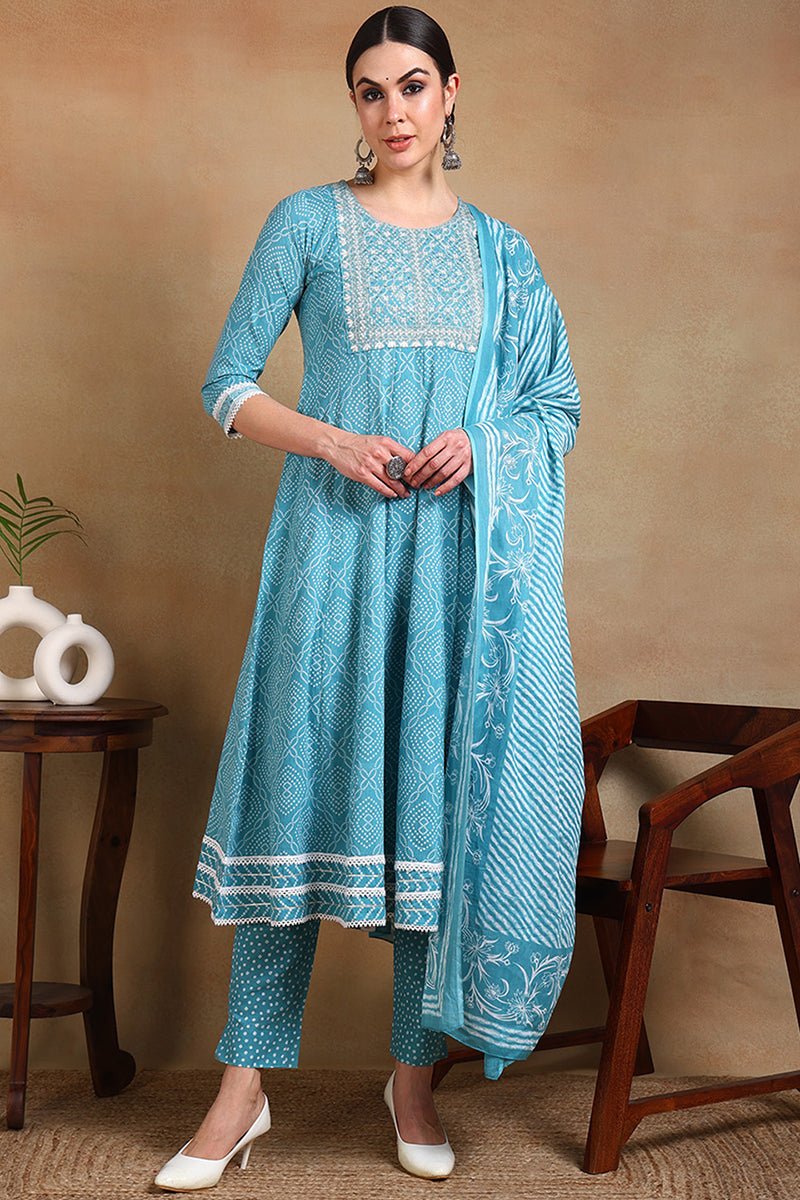 Ahika Blue Rayon Blend Kurta Trousers With Dupatta