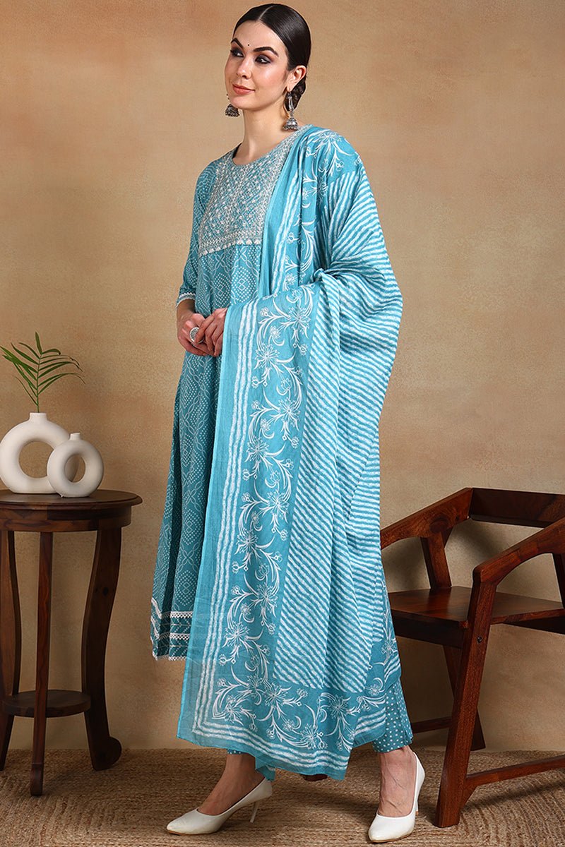 Ahika Blue Rayon Blend Kurta Trousers With Dupatta