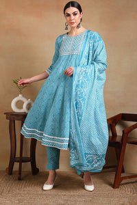 Thumbnail for Ahika Blue Rayon Blend Kurta Trousers With Dupatta