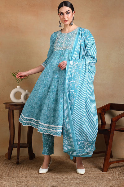 Ahika Blue Rayon Blend Kurta Trousers With Dupatta