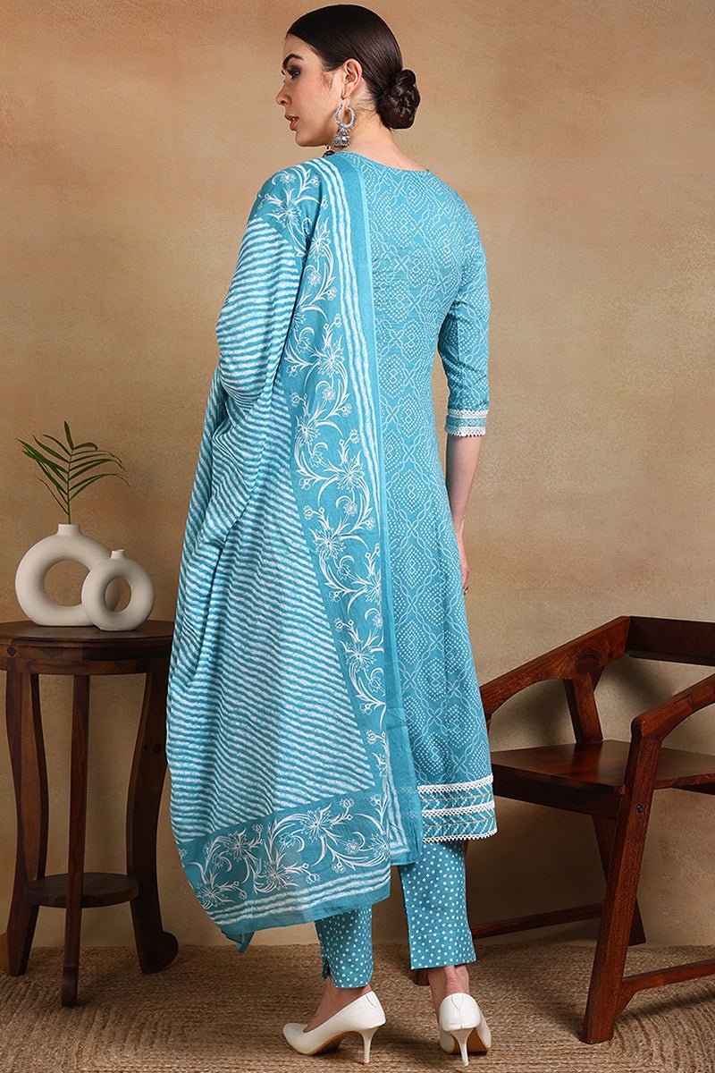 Ahika Blue Rayon Blend Kurta Trousers With Dupatta