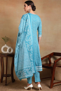 Thumbnail for Ahika Blue Rayon Blend Kurta Trousers With Dupatta