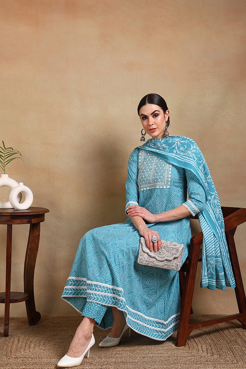 Ahika Blue Rayon Blend Kurta Trousers With Dupatta