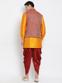 Thumbnail for VM by Vastramay Men's Orange Silk Blend Jacket, Kurta And Dhoti Set - Distacart