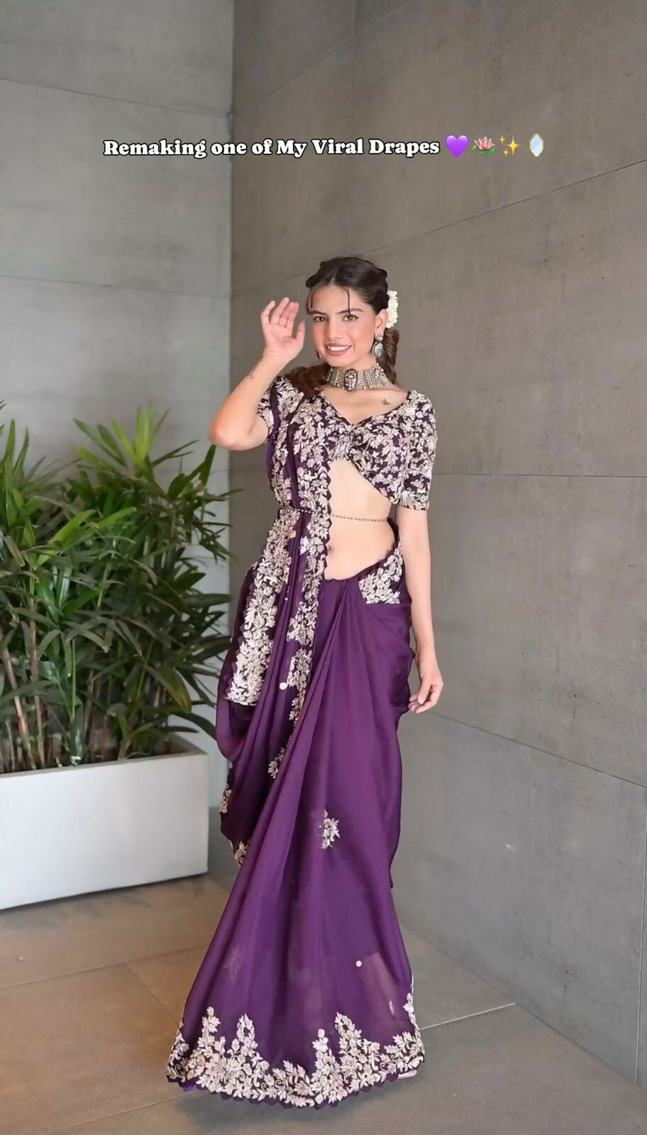 Preksha Creation Purple Women Designer Saree On Jimmy Chu Fabric With Thread & Sequence Work