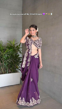 Thumbnail for Preksha Creation Purple Women Designer Saree On Jimmy Chu Fabric With Thread & Sequence Work