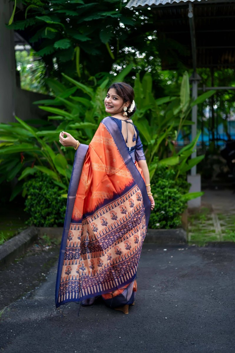 Aastha Fashion Orange Woven Soft Silk Saree with Blouse - Distacart