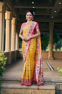 Thumbnail for Aastha Fashion Yellow Woven Patola Silk Saree with Blouse - Distacart