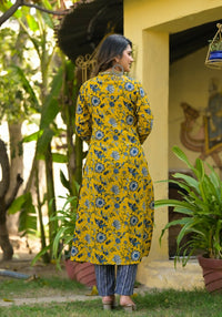 Thumbnail for Indian Fashion Women yellow and Blue Printed Viscose Blend Kurta, Pant And Dupatta Set